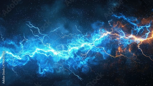 A blue and orange lightning bolt in space