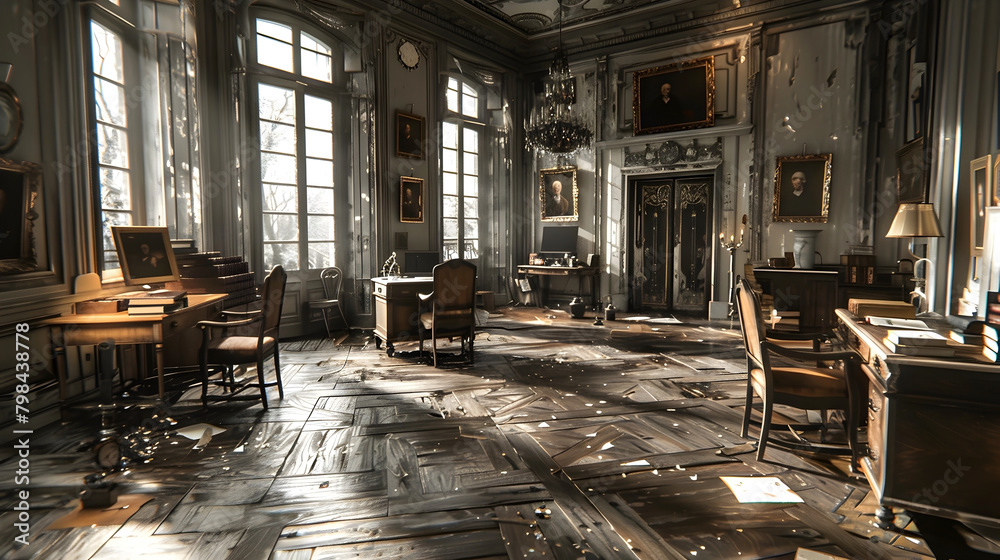 Majestic Baroque-Inspired Virtual Simulation of an Ornate Historical Interior Space with Elegant Furniture and Lighting Fixtures