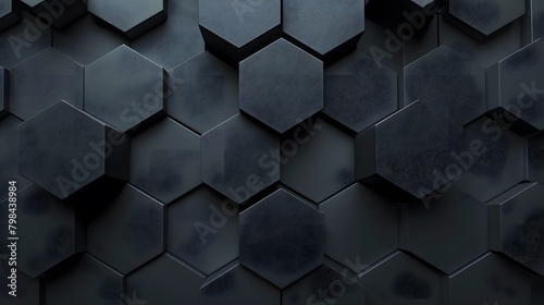 Fototapeta Naklejka Na Ścianę i Meble -  3d render, abstract black background with hexagon pattern in the form of dark grey shapes on a gray wall