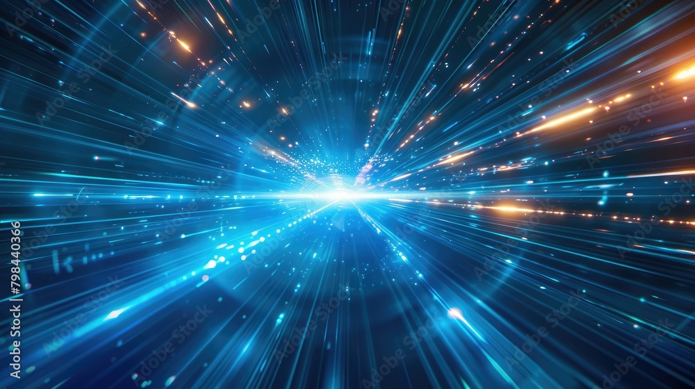 A blue and orange light show with a blue star in the middle A blue and orange light show with a blue star in the middle