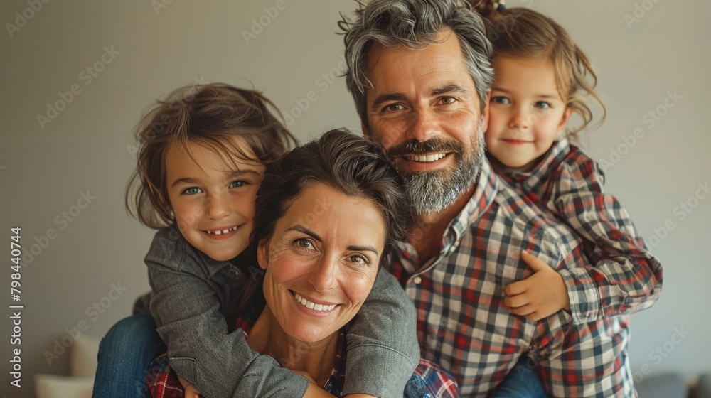 Happy family group photo, indoors