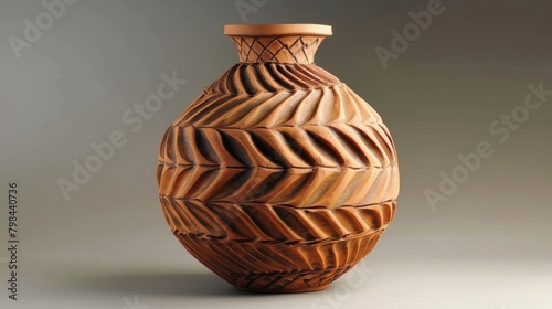 A coilbuilt vase featuring intricate geometric designs created by stacking and smoothing long thin strands of clay.. photo