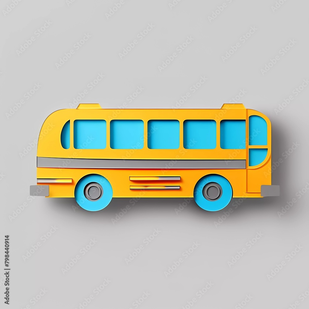 paper cut bus isolated on gray background. Paper art style. Vector