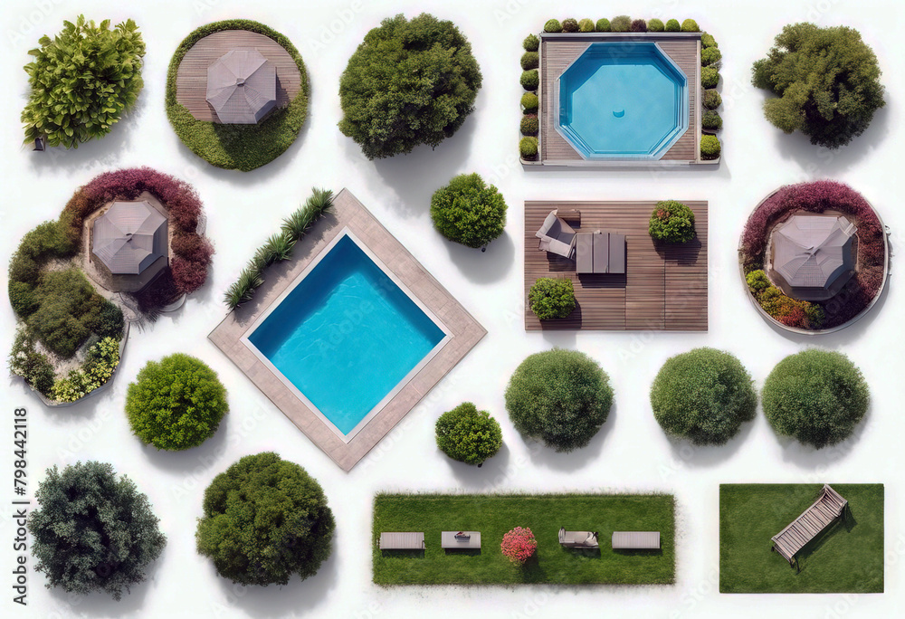 'Set lake isolated swimming table set tree Landscaping viewHouse pools ...