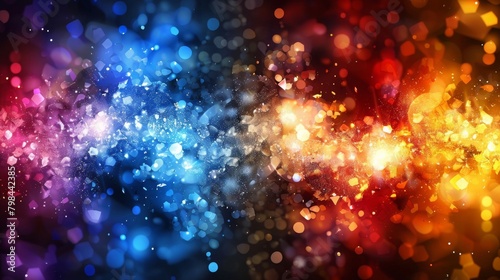 Glowing particle dots with colorful dots in abstract background  concept of light shining sparkling particles dots bokeh in blur color background  