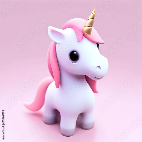 Cute little pink magical unicorn. 3d design on white background. Print for t-shirt. Romantic hand drawing illustration for children..with Generative AI technology