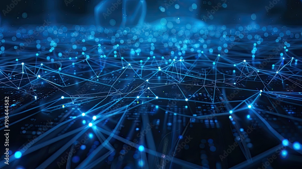A blue background with many lines and dots A blue background with many lines and dots