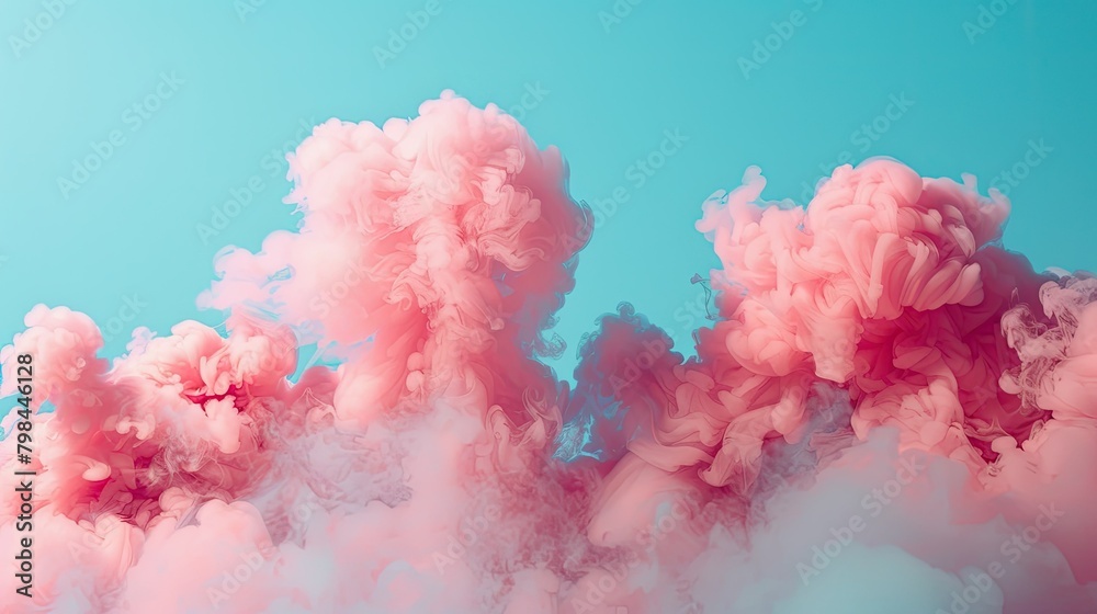 Pink smoke billowing in the sky with a blue background