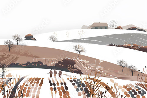 雪の降る静かな農村の風景-1