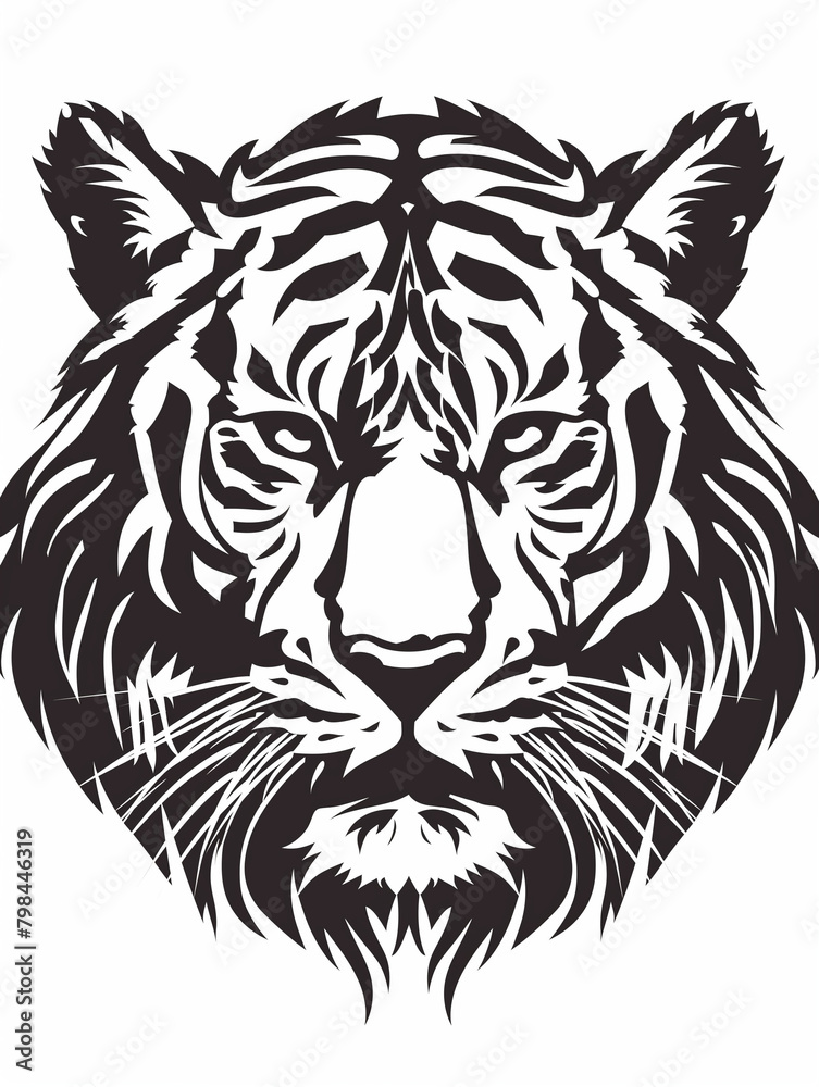 Fototapeta premium A Black and White Geometric Pattern of a Tiger Head on a White Background