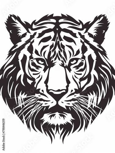 A Black and White Geometric Pattern of a Tiger Head on a White Background