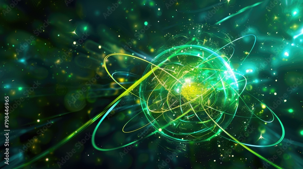 A green and yellow sphere with a green background A green and yellow sphere with a green background