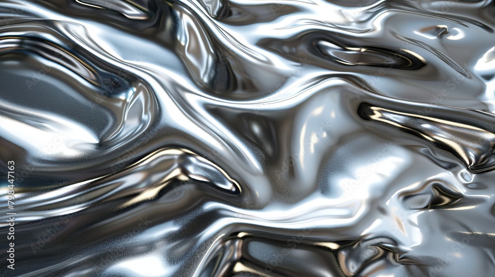 A shiny silver fabric with a pattern of waves A shiny silver fabric with a pattern of waves