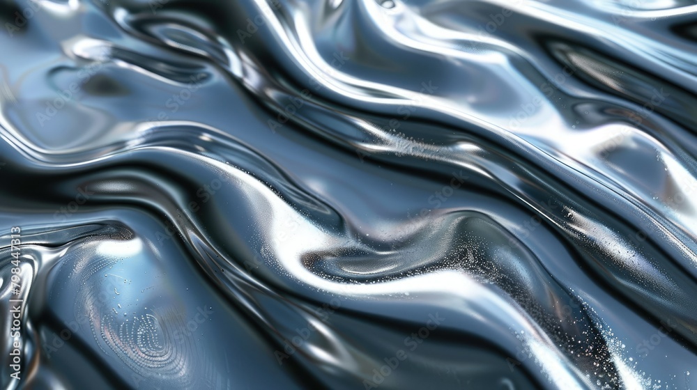 A shiny silver fabric with a wave pattern