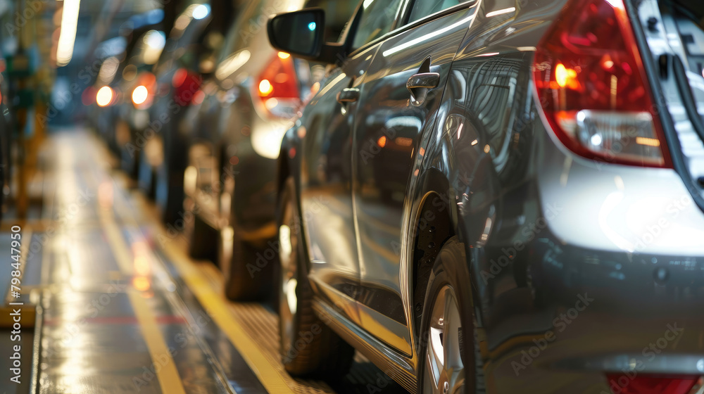 Mass Production Process, Assembly Line of Contemporary Cars in Factory