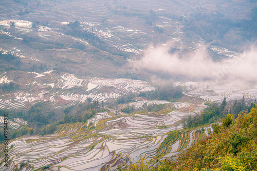 The clouds at YuanYang rice terraces during the sunset, Yunnan, China