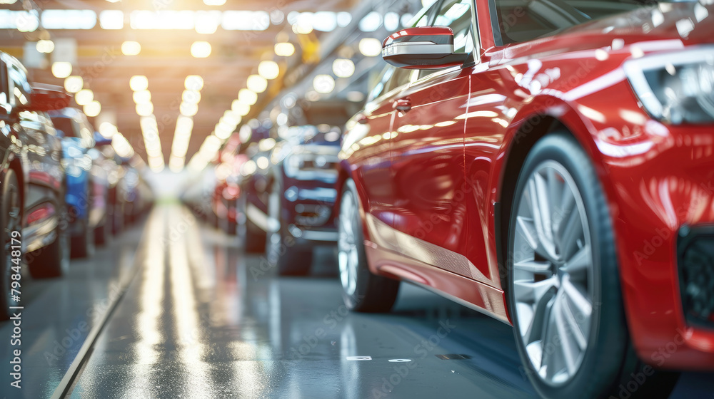 Mass Production Process, Assembly Line of Contemporary Cars in Factory