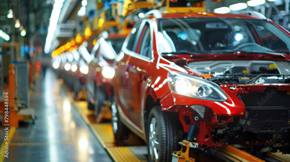 Mass Production Process, Assembly Line of Contemporary Cars in Factory