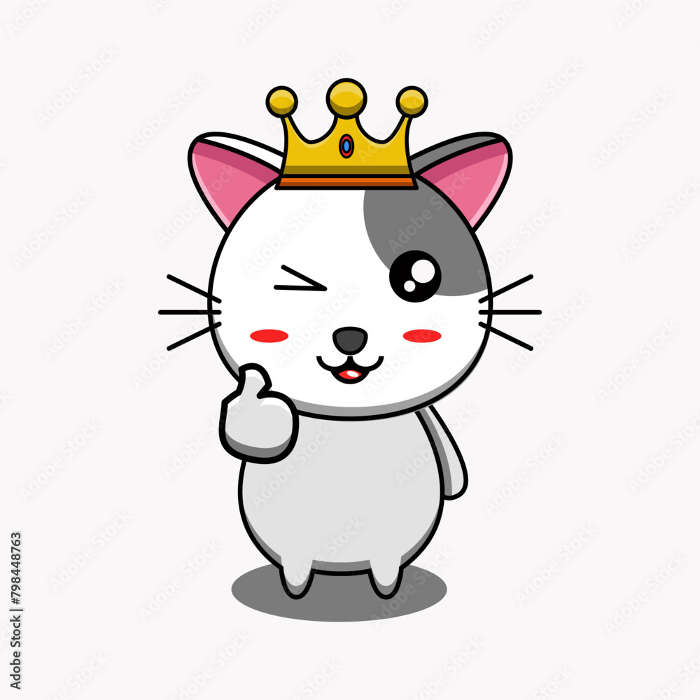 cute vector design illustration of a cat mascot with a crown