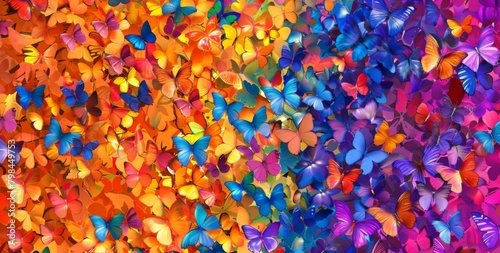 Colorful background with colorful butterflies in various colors
