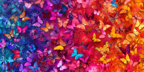 Colorful background with colorful butterflies in various colors