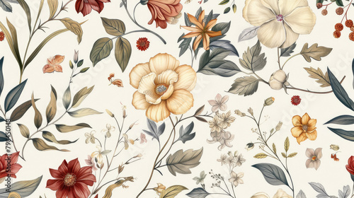 Seamless Pattern with Botanical Illustrations