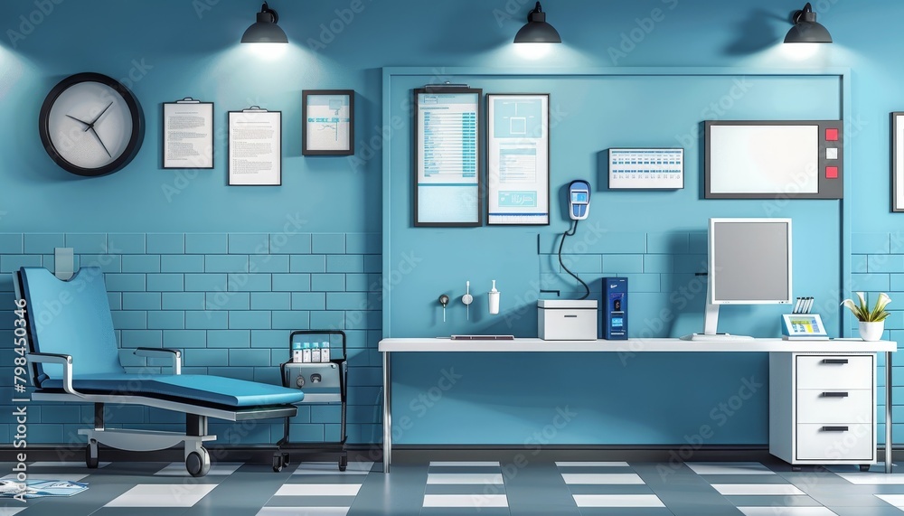 The image shows a modern and clean doctor's office