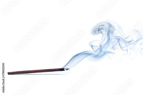 A soft plume of white smoke rising lazily from a smoldering incense stick, Isolated on white background