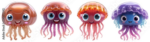 3D Cute little jellyfish on Transparent Background