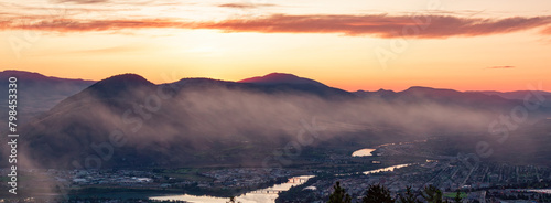 Sunrise over Kamloops, BC, Canada. Sunny Cloudy Morning