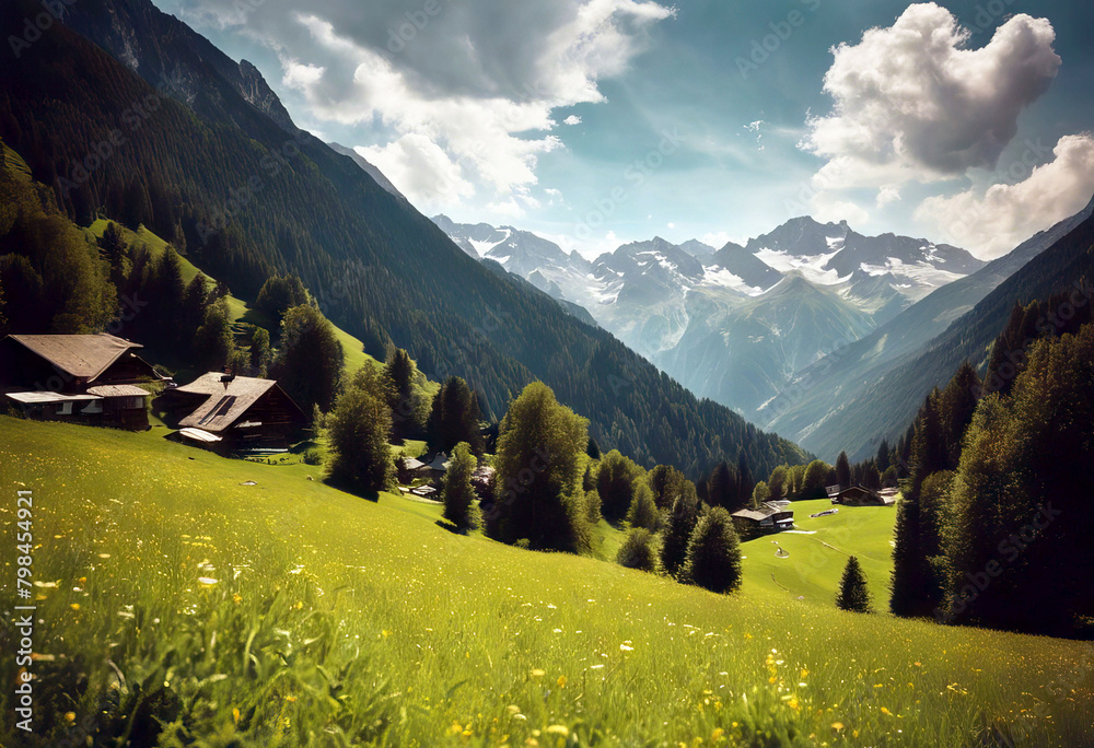 'Valley Alps Paznauntal Beautiful view landscape summer Austria Mountains Tirol Background Sky Summer Travel Nature House Tree Grass Landscape Building Forest Cloud Beauty Mountain Green Architecture'