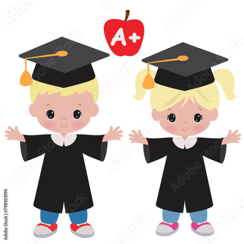 Kindergarten graduation children vector cartoon illustration