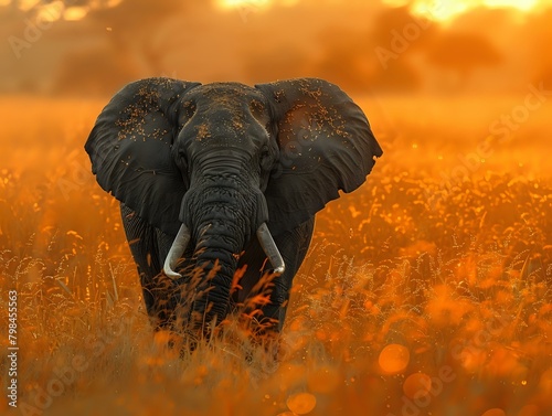 Serene Elephant in Golden Savanna