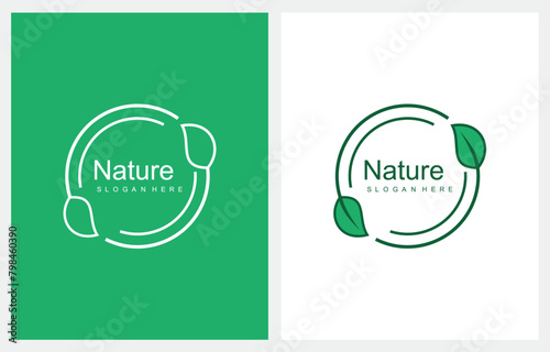 Leaf Circle Herbal Natural Medicine minimalist logo design icon template vector