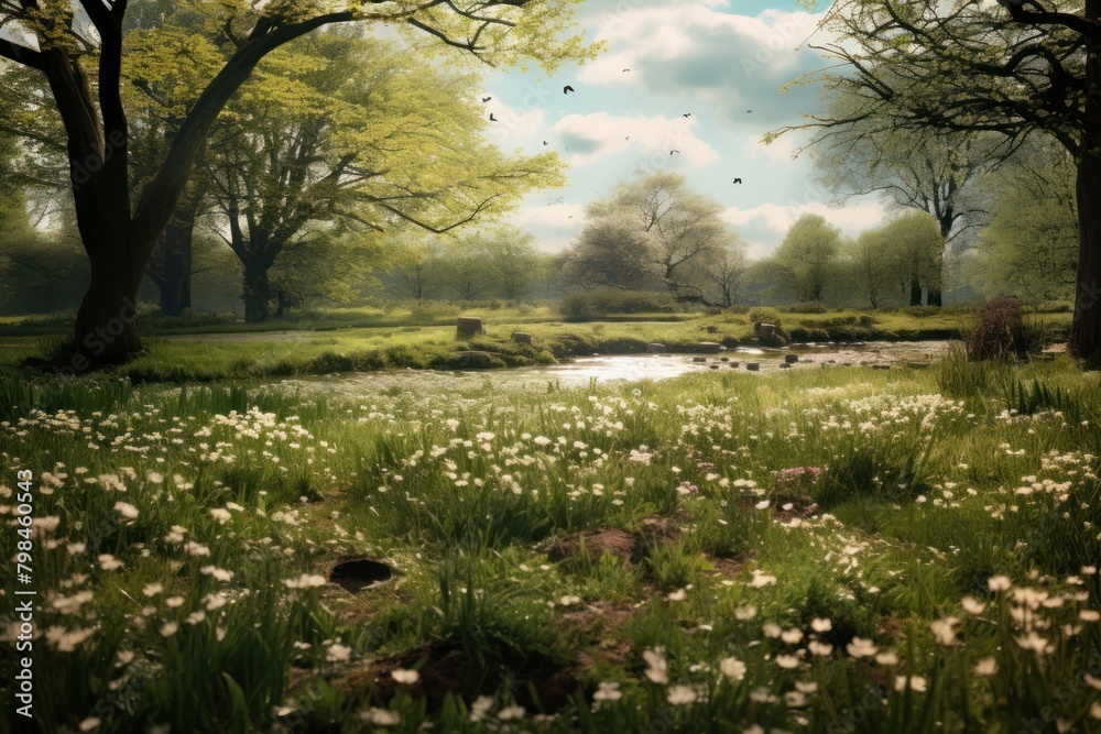Meadow in spring landscape grassland outdoors