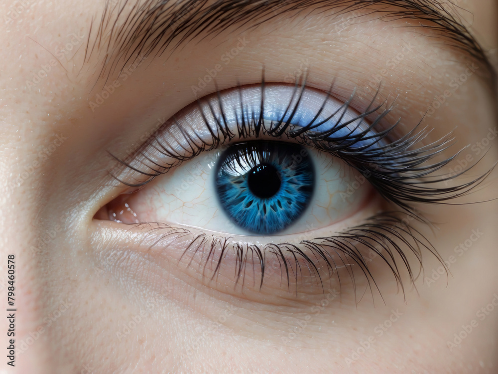 A detailed image showcasing a striking blue eye with lengthy eyelashes set against a crisp white backdrop captures the beauty of the human body iris in shades of azure design. A detailed image showcasing a striking blue eye with lengthy eyelashes set against a crisp white backdrop captures the beauty of the human body iris in shades of azure design.