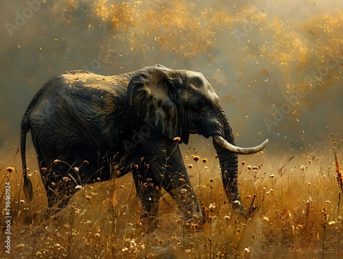 Stunning Elephant in Idyllic Savanna Light
