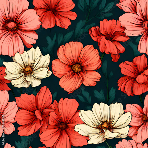 Colorful flowers as a panoramic background  flowers background generate ai