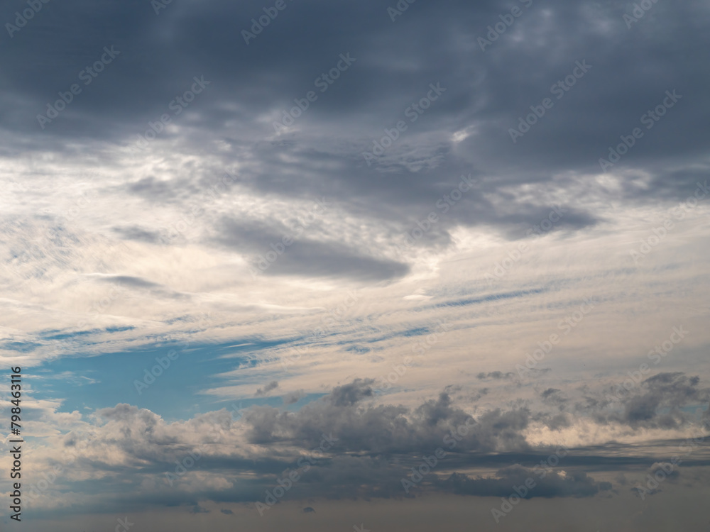 Darker and lighter clouds with some blue in the middle