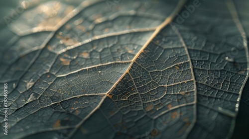 A closeup of a leaf highlighting the intricate s and geometric patterns within..