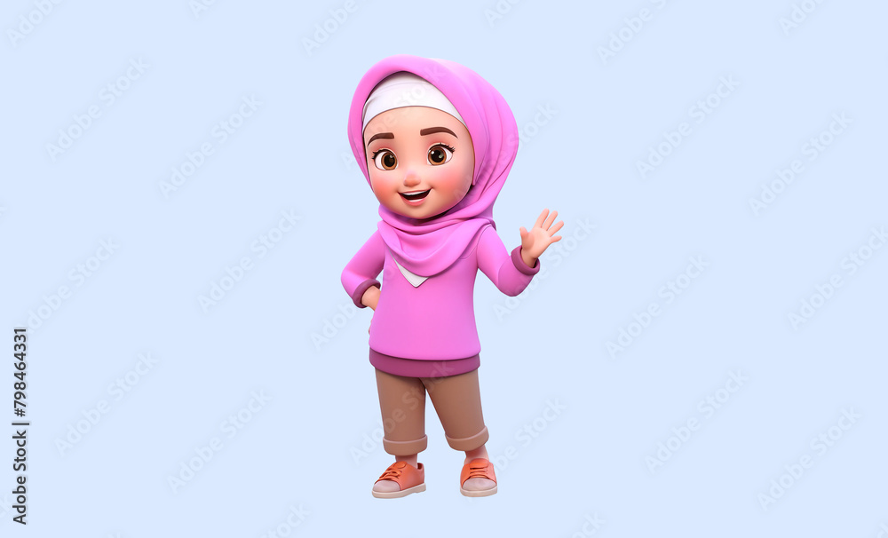 Muslim Girl Hijab 3D Illustration