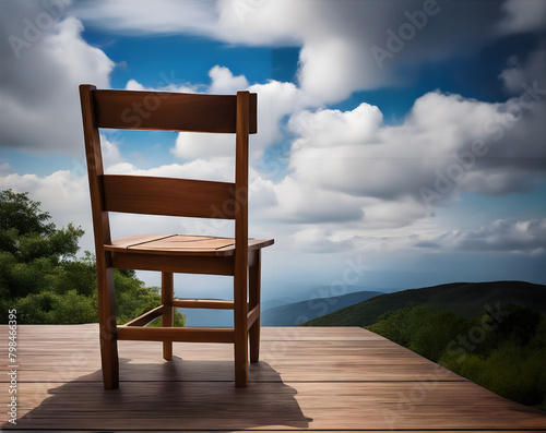wooden chairs with sky photo
