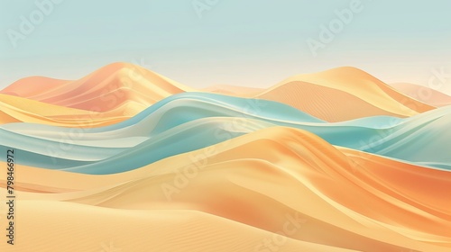 An illustration of a series of sand dunes, simplified into smooth pastel-colored lines