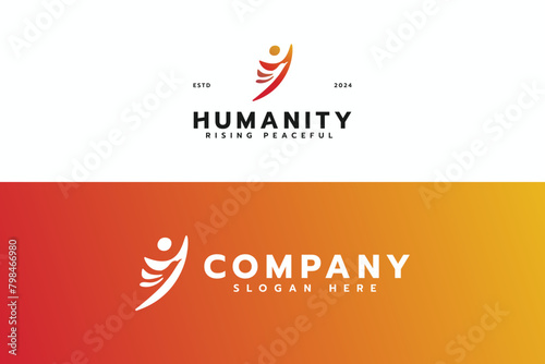 creative colorful human and bird symbol logo design vector illustration. modern humanity, freedom, unity icon logo vector design template with elegant, comfy and unique styles 