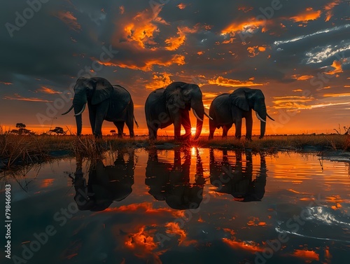 Tranquil Moment with Majestic Elephant Gathering