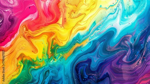 Abstract marbled acrylic paint ink painted waves painting texture colorful background banner - Bold colors, rainbow color swirls wave. Generative AI hyper realistic  photo