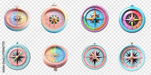 collection of 3d rendered compass shapes in pastel colors photo