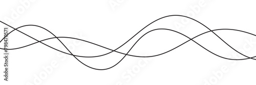 Thin line wavy background. Abstract black lines wave curve motion on white background vector Stock Vector