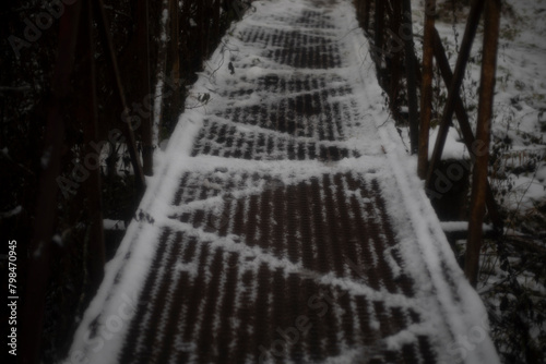 Steel bridge over a small river. Small bridge in the snow. © Олег Копьёв