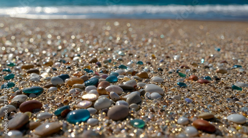 pebbles on the beach, The beach is beautiful with many shimmering pebbles
